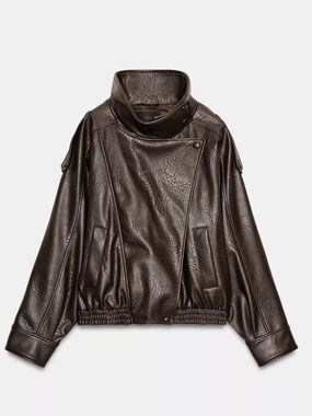 Zara faux brown leather jacket S NWT